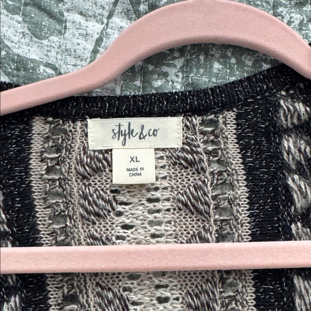 Style & Co. Black and Cream Fringe Cardigan - Picture 2 of 5